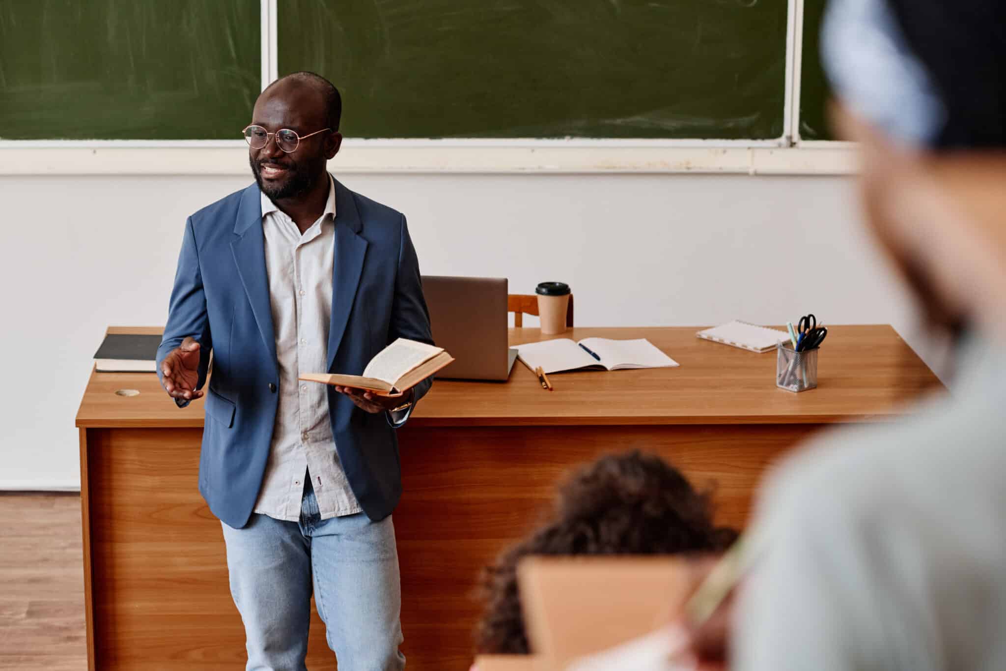 Black faculty member teaching higher education